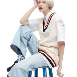JW ANDERSON X UNIQLO Cotton Linen Blend Long Vest Cable Knit Preppy Oversized XS